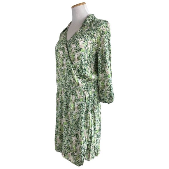 Cabi Dress Faux Wrap Bodice Palm Leaf Green White Print Style 280 Size Medium - Picture 5 of 6